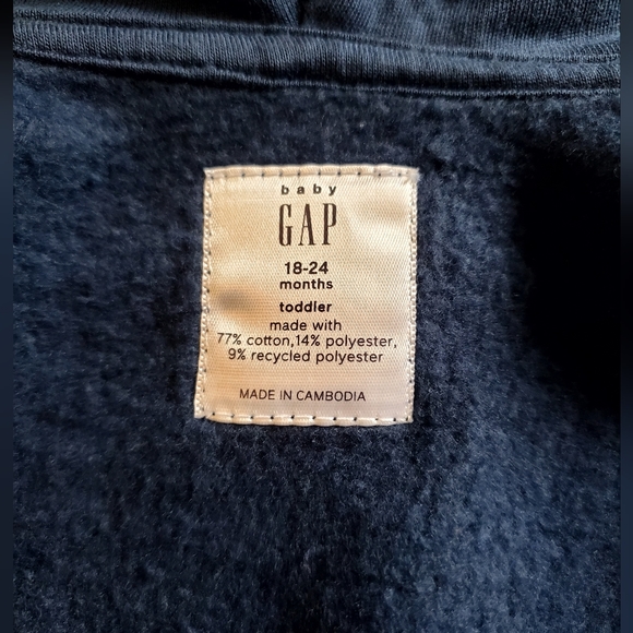Baby boy's GAP zip up navy hoodie/novelty night embroidered logo Sz 18-24 mo - Picture 3 of 4
